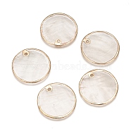 Natural Capiz Shell Pendants, Brass Edge Plated, Flat Round, Light Gold, 25x1~1.5mm, Hole: 1.2mm(SHEL-T012-07A)