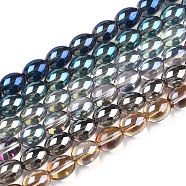 Transparent Electroplate Glass Beads Strands, Oval, Mixed Color, 15.5x12.5mm, Hole: 1.6mm, about 50~52pcs/strand, 31.10 inch~31.89 inch(79~81cm)(GLAA-T029-14)