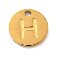 Ion Plating(IP) 304 Stainless Steel Pendants, Laser Cut, Flat Round with Letter Charm, Golden, Letter H, 10x1mm, Hole: 1.4mm(FIND-M017-02G-H)