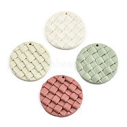 Handmade Polymer Clay Pendants, Flat Round with Tartan Pattern, Mixed Color, 37~38x4~5.5mm, Hole: 1.8mm(CLAY-N010-096)
