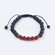 Adjustable Nylon Cord Braided Bead Bracelets, with Lava Rock, Carnelian Beads & Alloy Findings, 2-1/8 inch(54mm)(BJEW-F308-57E)