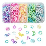 30G 5 Colors Spray Paint ABS Plastic Cabochons, Star & Square & Ring & Heart & Bowknot, Mixed Color, 10~15x10~18.5x2~3mm, about 6g/color(KY-YW0001-39)