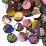 Resin & Wood Cabochons, Flat Round, Mixed Color, 10x3.5~4mm(X-RESI-S358-70)