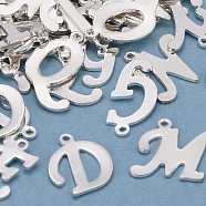 304 Stainless Steel Pendants, Letter, Stainless Steel Color, 14~18x9~13x1mm, Hole: 1mm(STAS-MSMC001-19)