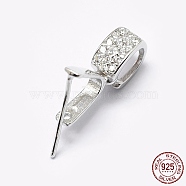 Rhodium Plated 925 Sterling Silver Micro Pave Cubic Zirconia Pendant Bails, Ice Pick & Pinch Bails, Platinum, 13mm, Hole: 2x6mm, pin: 0.6mm(STER-P034-43P)