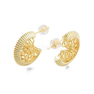 Brass Chunky C-shape Stud Earrings, Half Hoop Earrings for Women, Real 18K Gold Plated, 20x17x6mm, Pin: 0.9mm(EJEW-P205-09G)