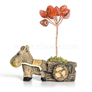 Resin Display Decorations, Reiki Energy Stone Feng Shui Ornament, with Natural Agate Tree and Copper Wire, Donkey, 59x64mm(DJEW-PW0009-001F)