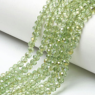 Electroplate Transparent Glass Beads Strands, Half Rainbow Plated, Faceted, Rondelle, Lawn Green, 4x3mm, Hole: 0.4mm, about 123~127pcs/strand, 16.5~16.9 inch(42~43cm)(EGLA-A034-T4mm-H02)