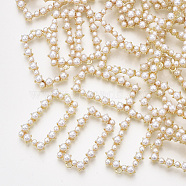 ABS Plastic Imitation Pearl Pendants, with Alloy Findings, Rectangle, Light Gold, 38x21x6mm, Hole: 1.8mm(X-PALLOY-T071-015)