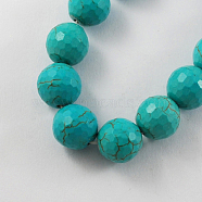 Gemstone Beads, Synthetical Turquoise Beads Strands, Faceted, Round, Dark Turquoise, 14mm, Hole: 1.5mm, about 28pcs/strand(TURQ-S251-14mm)