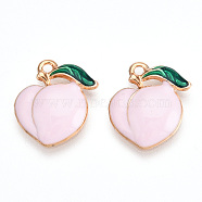 Alloy Enamel Pendants, Cadmium Free & Lead Free, Light Gold, Peach Charm, Misty Rose, 17.5x15.5x3mm, Hole: 1.5mm(ENAM-N056-440)