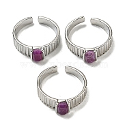 Natural Ruby Adjustable Rings, with Platinum Brass Findings, Long-Lasting Plated, Jewely for Women, Rectangle, Adjustable(RJEW-K269-12P-10)