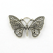 Butterfly Tibetan Style Alloy Pendant Rhinestone Settings, Cadmium Free & Lead Free, Antique Silver, Fit for 2mm rhinestone, 37x48x3mm, Hole: 7mm, about 150pcs/1000g(TIBEP-S293-058AS-LF)