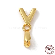 925 Sterling Silver Ice Pick Pinch Bails, with S925 Stamp, Letter V, Real 18K Gold Plated, 15x6.5mm, Hole: 6x1.5mm, Pin: 0.8mm(STER-NH0001-26G)