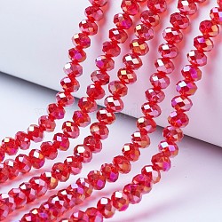 Electroplate Glass Beads Strands, AB Color Plated, Faceted, Rondelle, Red, 8x6mm, Hole: 1mm, about 63~65pcs/strand, 39~40cm(EGLA-A034-T8mm-B06)