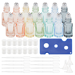 BENECREAT Glass Essence Oil Bottles, with Plastic Bottle Openers & Dropper & Funnel Hopper, Mixed Color, 19.5~159x6~40x2.5~52mm(DIY-BC0013-37)