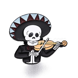 Skull & Musical Instruments Theme Enamel Pins, Baking Paint Alloy Brooches for Backpack Clothes, Violin, 28x30mm(JEWB-N001-27C)