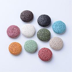 Unwaxed Natural Lava Rock Beads, for Perfume Essential Oil Beads, Aromatherapy Beads, No Hole/Undrilled, Dyed, Flat Round, Mixed Color, 20~21x7.5mm(G-F326-M)