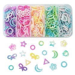30G 5 Colors Spray Paint ABS Plastic Cabochons, Star & Square & Ring & Heart & Bowknot, Mixed Color, 10~15x10~18.5x2~3mm, about 6g/color(KY-YW0001-39)