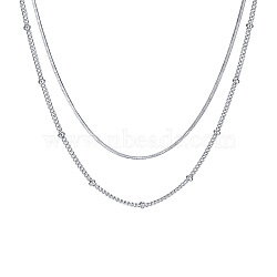 Non-Tarnish 304 Stainless Steel Double-Layer Necklace, Satellite & Snake Chains Necklace, Stainless Steel Color, 15.16 inch(38.5cm)(NJEW-Q321-01P)