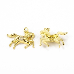 Brass Micro Pave Cubic Zirconia Pendants, with Jump Ring, Horse Charm, Golden, 22x27x5mm, Hole: 3mm(KK-E068-VB292)