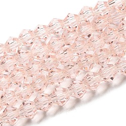 Transparent Glass Beads Strands, Faceted, Bicone, Pink, 2.9~3.3x2.5mm, Hole: 0.7mm, about 145~150pcs/strand, 16.34~16.54 inch(41.5~42cm)(EGLA-A039-T2mm-D26)