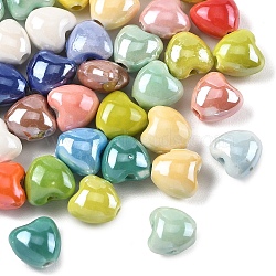 40Pcs Glazed Porcelain Beads, Glossy Ceramic Beads, Heart, Mixed Color, 10x10x7mm, Hole: 1.8mm(PORC-YW0001-61)