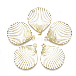 Spray Painted Alloy Pendants, Scallop, Light Gold, White, 35.5x29.5x5mm, Hole: 2mm(PALLOY-T065-20D)