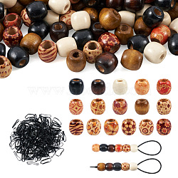 Dyed Natural Maple Wood Beads, Barrel, Lead Free, Mixed Color, 16x16~17mm, Hole: 8mm, 7style/bag(WOOD-PJ0001-05)