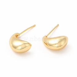 Rack Plating Brass Small Bean Stud Earrings for Women, Cadmium Free & Lead Free, Real 18K Gold Plated, 9.5x14.5mm, Pin: 0.8mm(EJEW-H094-02G)