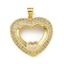 Rack Plating Brass Micro Pave Clear Cubic Zirconia Pendants, Long-Lasting Plated, Lead Free & Cadmium Free, Heart, Real 18K Gold Plated, 24.5x24x7mm, Hole: 4x3.5mm(KK-Z067-11G)