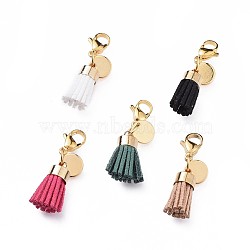 Suede Cord Tassel Pendants, with Brass Findings and 304 Stainless Steel Lobster Claw Clasps, Mixed Color, 33mm(X-HJEW-JM00362-M)