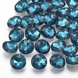 Pointed Back Glass Rhinestone Cabochons, Back Plated, Faceted, Flat Round, Teal, 8x3.5mm(RGLA-T029-8mm-15)
