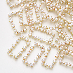 ABS Plastic Imitation Pearl Pendants, with Alloy Findings, Rectangle, Light Gold, 38x21x6mm, Hole: 1.8mm(X-PALLOY-T071-015)