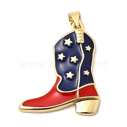 Brass Enamel Pendants, Cowboy Boot Charms, Cadmium Free & Lead Free, Long-Lasting Plated, Rack Plating, Real 18K Gold Plated, Marine Blue, 27x23x4mm, Hole: 5x3.5mm(KK-A296-48B-G01)
