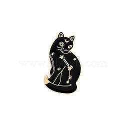 Cat with Moon Enamel Pin, Light Gold Plated Alloy Badge for Backpack Clothes, Black, 30x15mm(MOST-PW0001-046B)