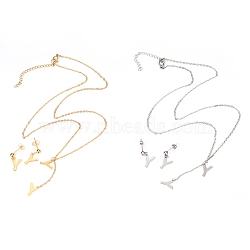 304 Stainless Steel Jewelry Sets, Cable Chains Pendant Necklaces and Stud Earrings, with Lobster Claw Clasps and Ear Nuts, Alphabet, Golden & Stainless Steel Color, Letter.Y, 17.71 inch(45cm),  11x9x0.5mm, Pin: 0.8mm(SJEW-H303-Y)