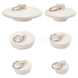 Rubber Drain Stoppers, Sink Drain Plug with Pull Ring, for Bathtub, Kitchen, Bathroom and Laundry Sink, Flat Round, White, 28~76.5x22~28.5mm, 6pcs/set(AJEW-WH0020-51)