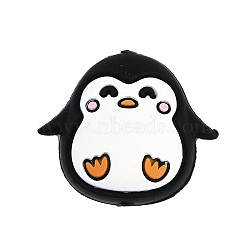 Silicone Beads, DIY Nursing Necklaces and Bracelets Making, Chewing Pendants For Teethers, Cartoon Animal, Black, Penguin, 22.5x26x14.5mm, Hole: 2mm(SIL-Q028-01G)