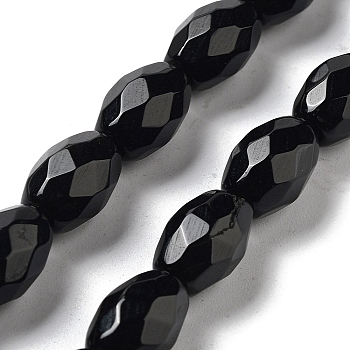 Natural Black Onyx(Dyed & Heated) Beads Strands, Faceted Rice, 12.5x8mm, Hole: 1.2mm, about 16pcs/strand, 7.68''(19.5cm)