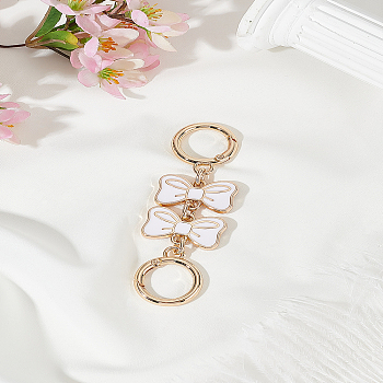 1Pcs Zinc Alloy Enamel Link Purse Strap Extenders, Bowknot Purse Extension Chains with Spring Gate Rings, Light Gold, White, 103mm