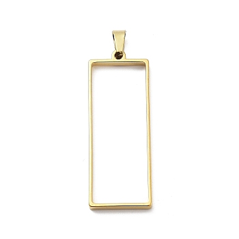 304 Stainless Steel Open Back Bezel Pendants, For DIY UV Resin, Epoxy Resin, Real 18K Gold Plated, Rectangle, 48x18x3mm, Hole: 8x4mm