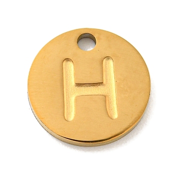 Ion Plating(IP) 304 Stainless Steel Pendants, Laser Cut, Flat Round with Letter Charm, Golden, Letter H, 10x1mm, Hole: 1.4mm