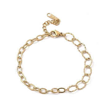 Ion Plating(IP) 304 Stainless Steel Oval Link Chain Bracelet for Women, Real 14K Gold Plated, 6-5/8 inch(16.7cm)