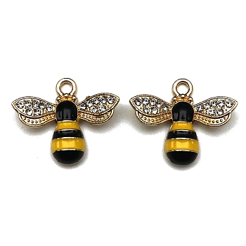 Alloy Enamel Pendants, with Rhinestone, Bees Charms, Golden, 22x18mm