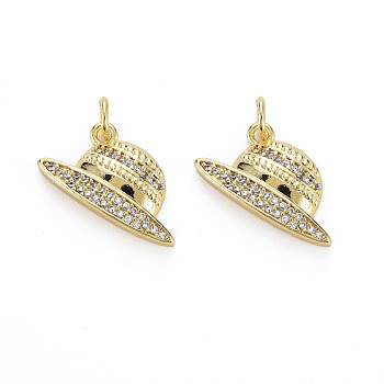 Brass Micro Pave Cubic Zirconia Pendants, Nickel Free, Real 18K Gold Plated, Hat Shapes, Clear, 11x19x4mm, Jump Ring: 5x0.8mm, Inner Diameter: 3mm