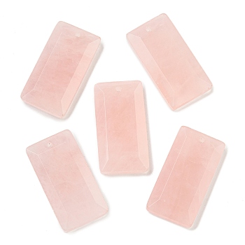 Natural Rose Quartz Pendants, Faceted Rectangle Charms, 25x13x4mm, Hole: 1mm