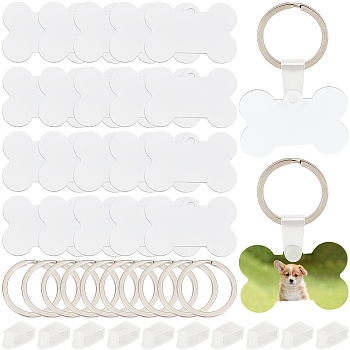 DIY Aluminum Heat Transfer Sublimation Double-Sided Blank Keychains Making Kits, Dog Bone, 38x24.5x1mm, Hole: 3.5mm, 60pcs