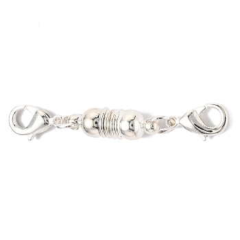 Brass Magnetic Clasps Converter, with Lobster Claw Clasps, Column, Silver, 45x5.5mm