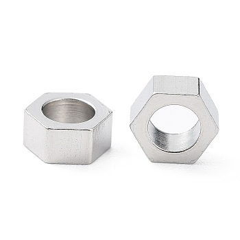 Non-Tarnish 304 Stainless Steel Beads, Hexagon, Stainless Steel Color, 5x4.5x2mm, Hole: 2.8mm